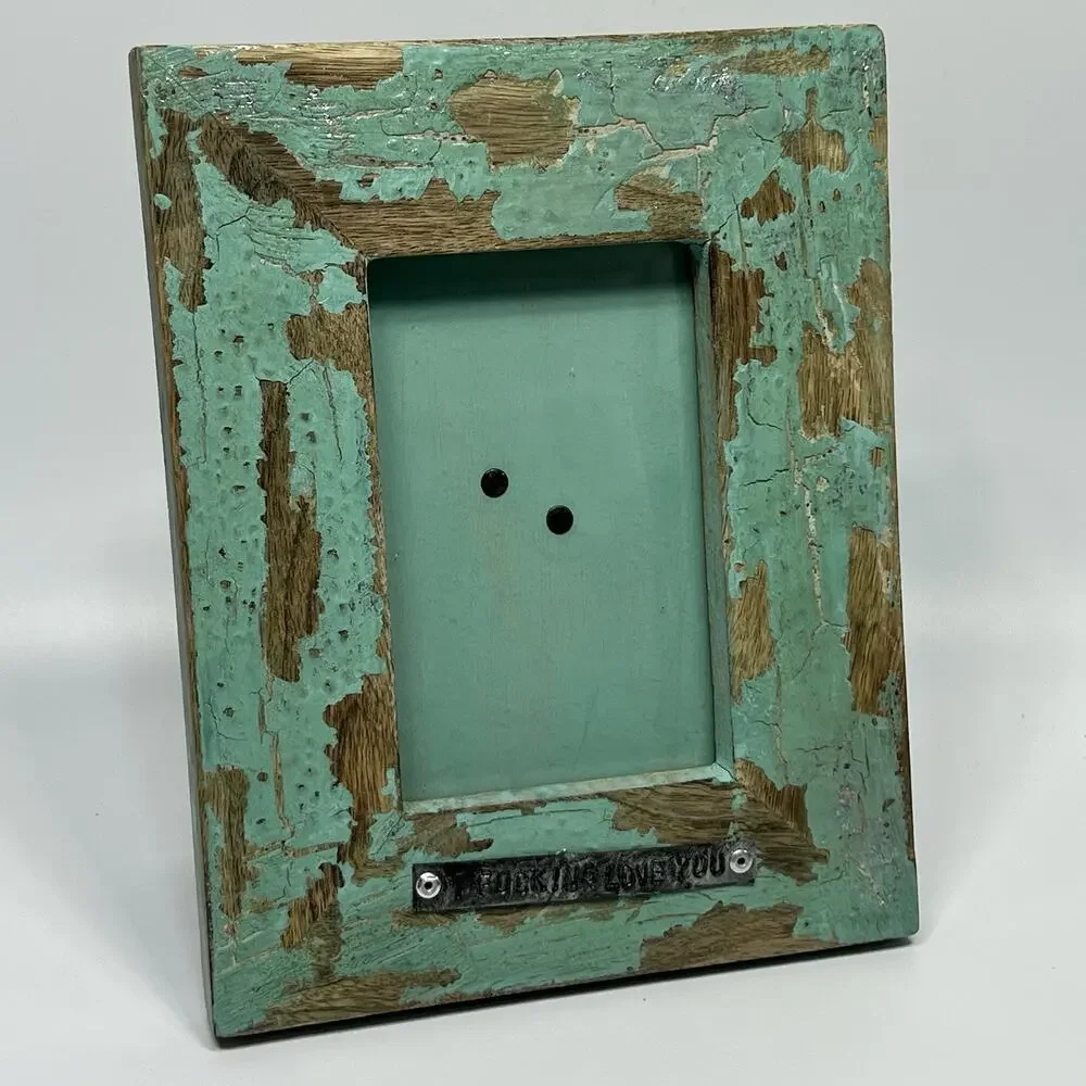 I *!?@# Love You Picture Photo Frame Rustic Shabby Wood Aqua Green 3.5x5.5